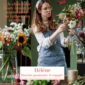 Hélène, fleuriste passionnée, arrangant un bouquet de fleurs locales et responsables dans son atelier, pour l'épisode 3 du podcast "J'aime quand vous souriez"